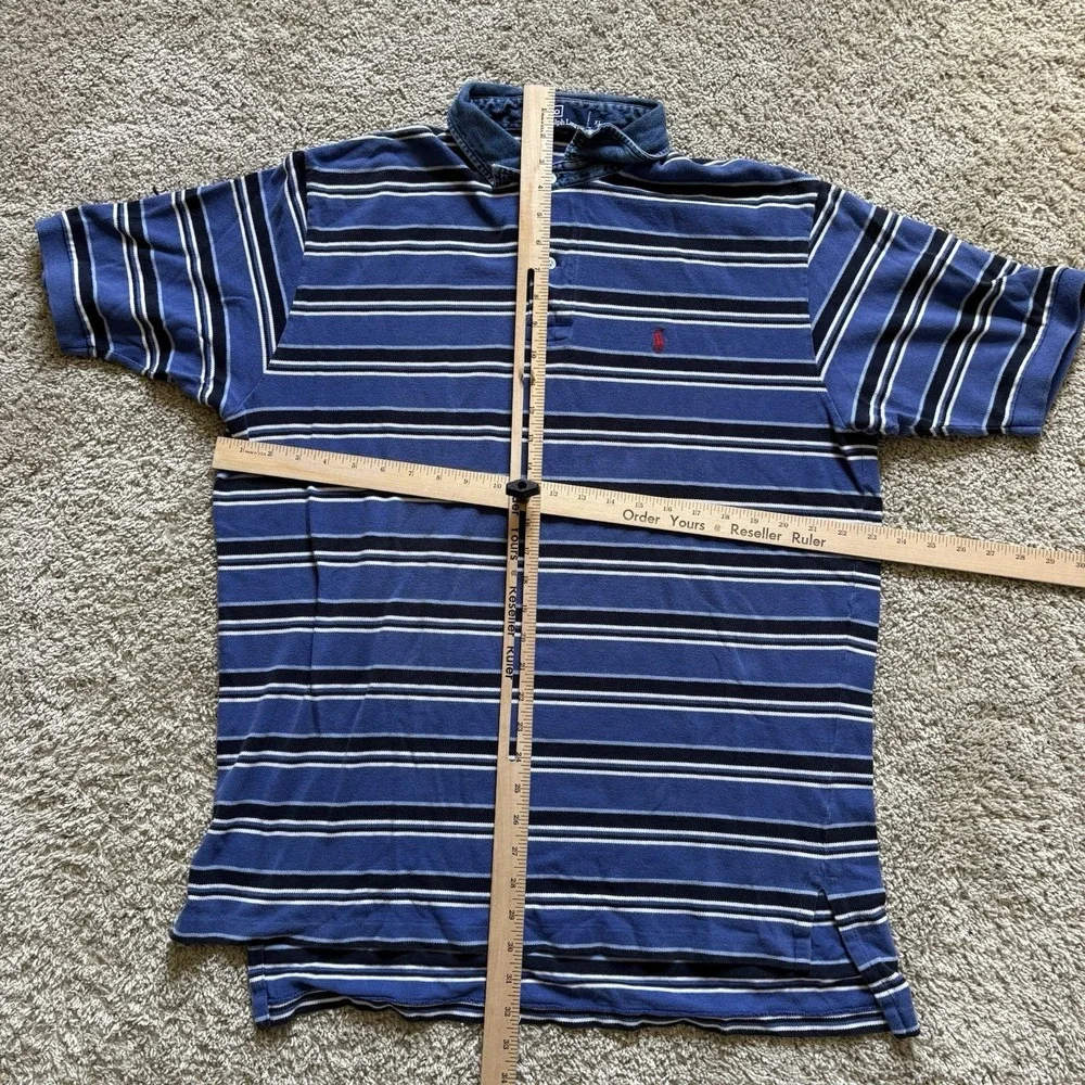 Vintage‎ Polo Ralph Lauren Polo Denim Collar Men's XL Blue Multi Striped